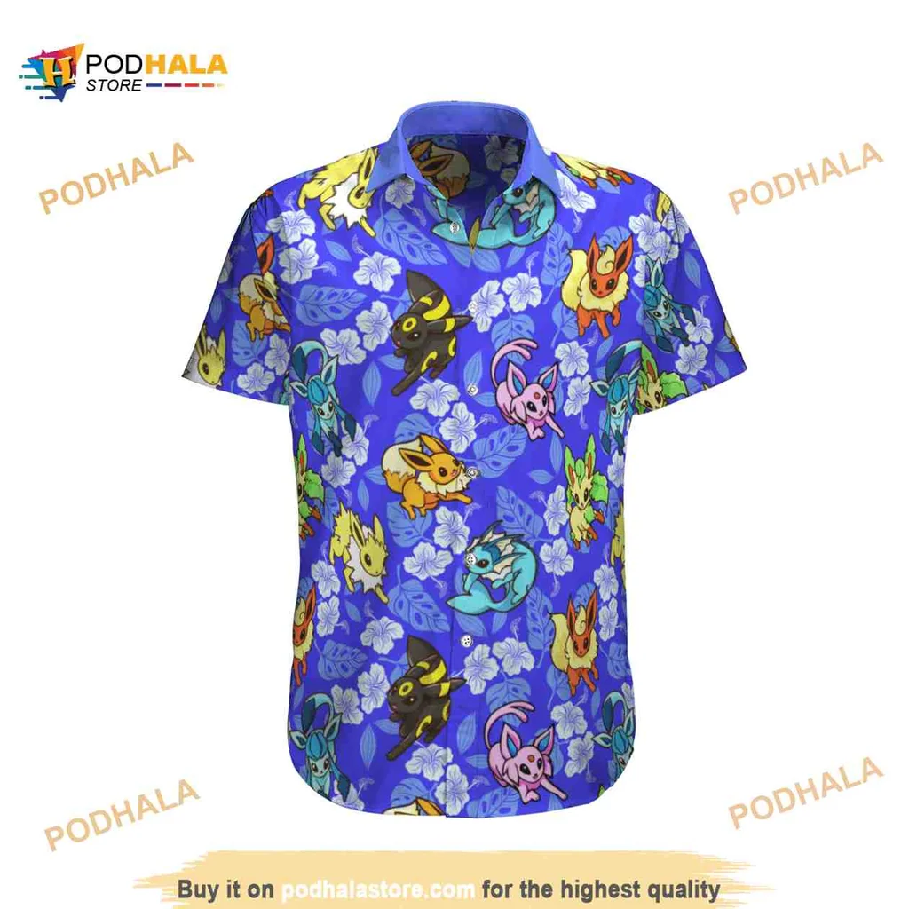 Eevee Tropical Beach Hawaiian Shirt With Pokémon Characters