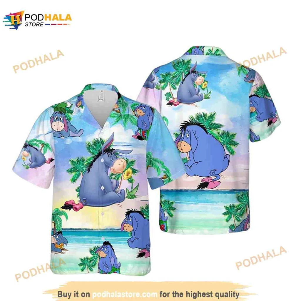 Eeyore Colorful Hawaiian Shirt With Tropical Beach Design