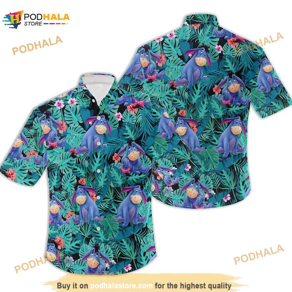 Eeyore Floral Hawaiian Shirt Featuring Disney Character And Tropical Design