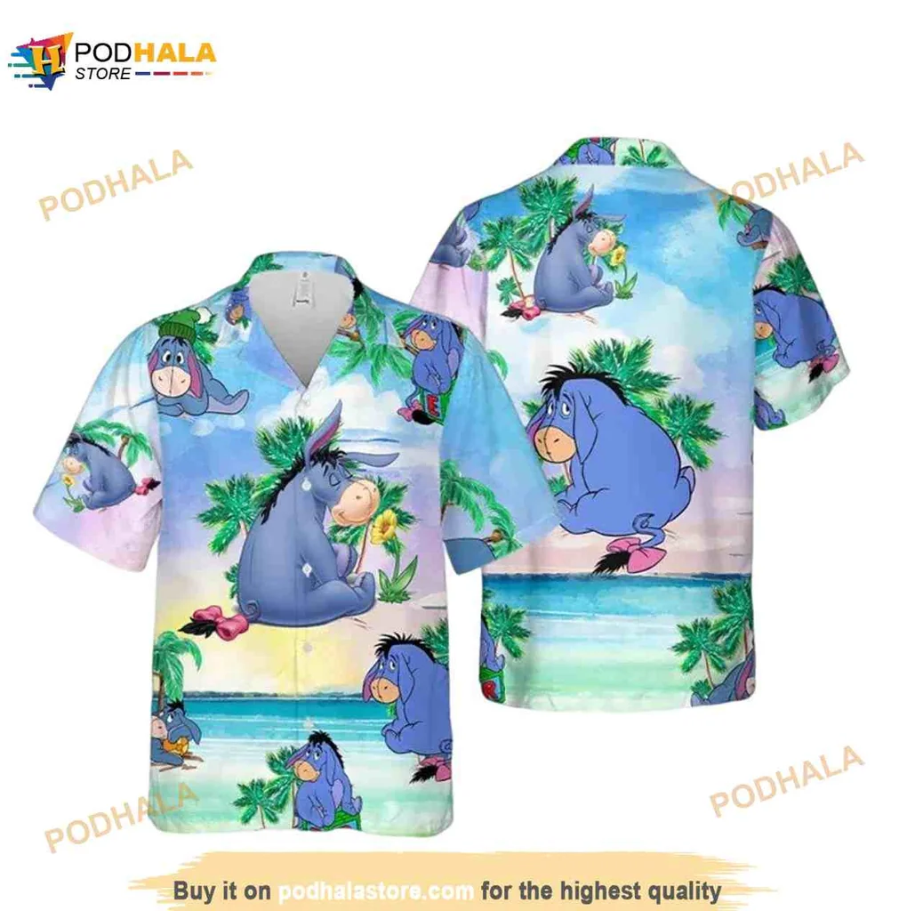 Eeyore Hawaiian Shirt, Fun Tropical Design With Cartoon Character
