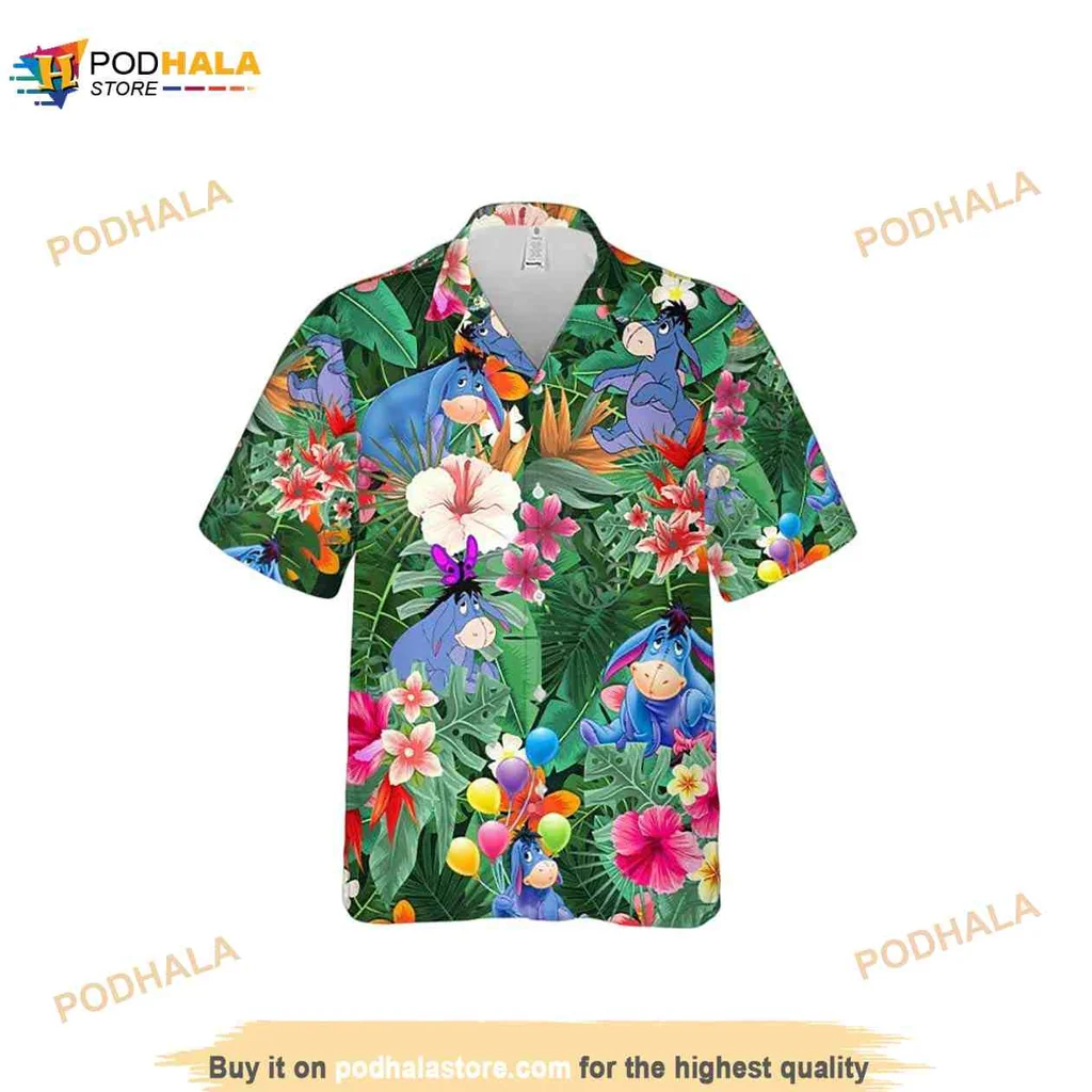 Eeyore Tropical Floral Hawaiian Shirt With Colorful Hibiscus And Orchids