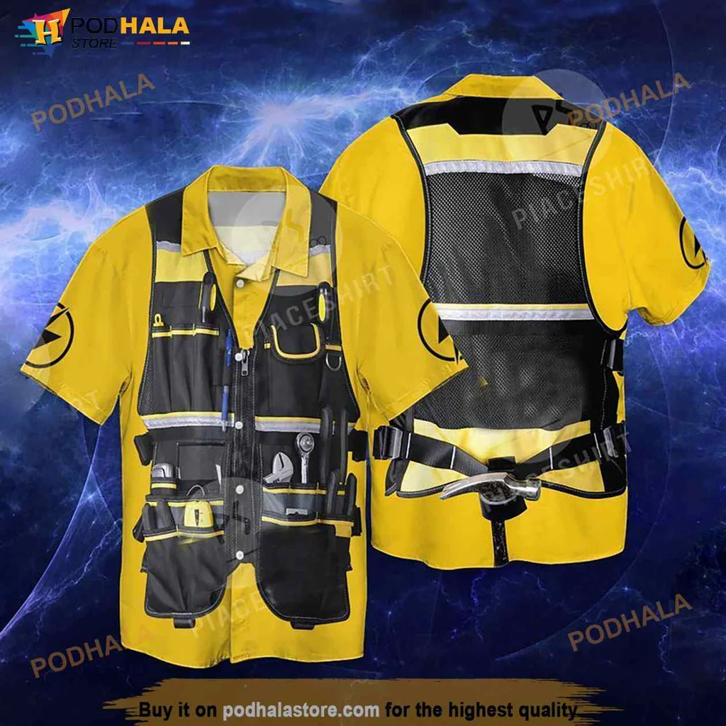 Electrician Lineman Hawaiian Shirt With Utility Vest Design