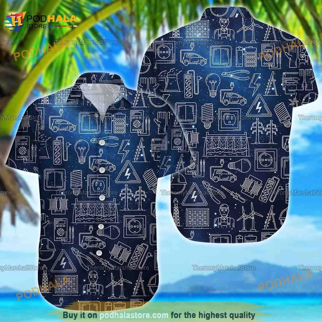 Electrician Themed Hawaiian Shirt With Playful Circuit Graphics