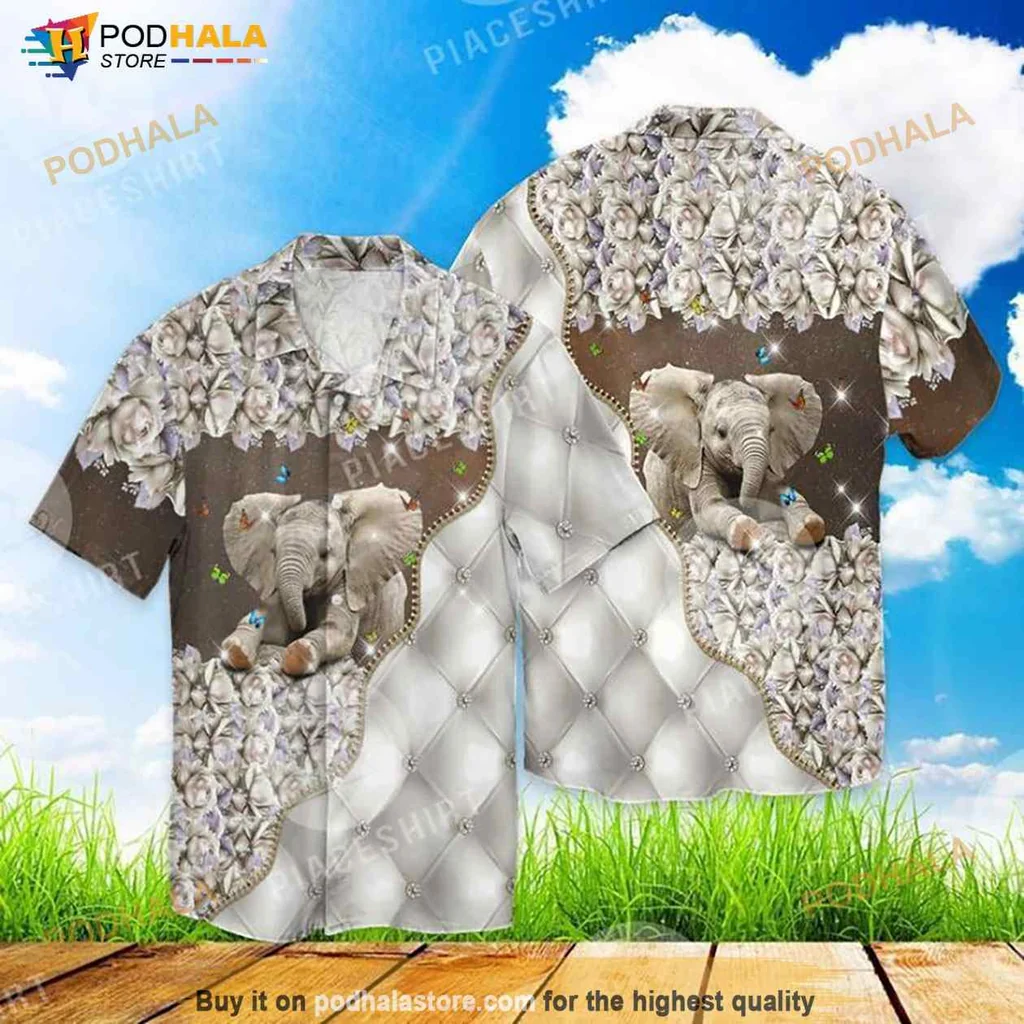 Elephant Tropical Hawaiian Shirt With Vibrant Floral Design