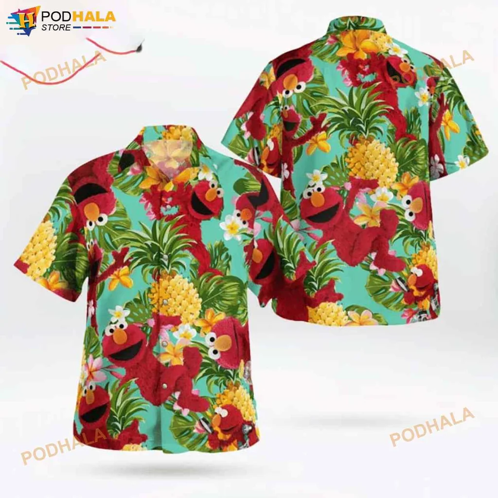 Elmo Pineapple Tropical Hawaiian Shirt With Colorful Cartoon Design