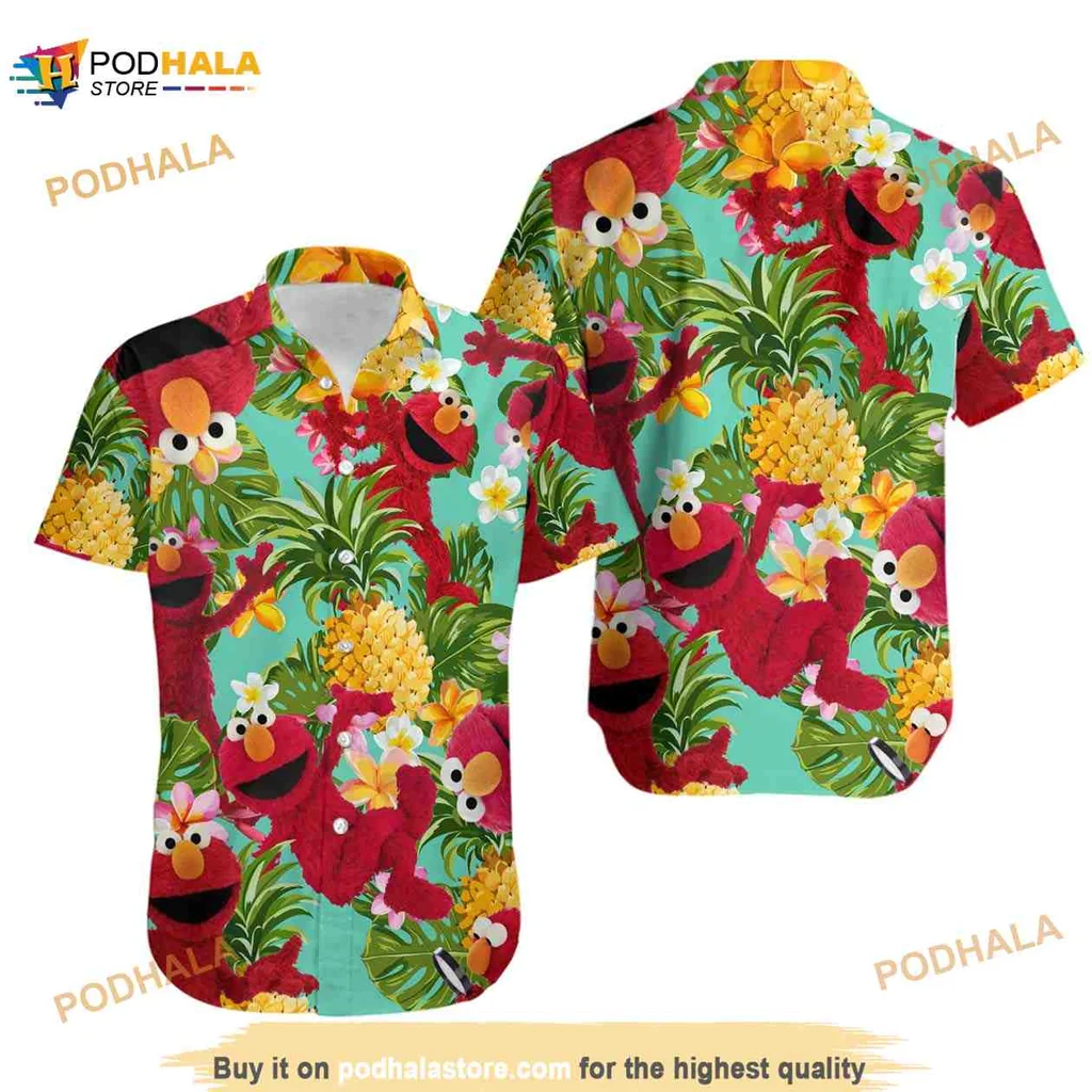 Elmo Tropical Hawaiian Shirt With Colorful Pineapples And Flowers