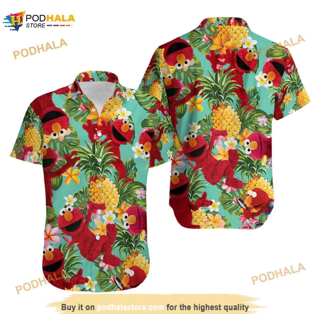 Elmo Tropical Hawaiian Shirt With Colorful Pineapples And Leaves