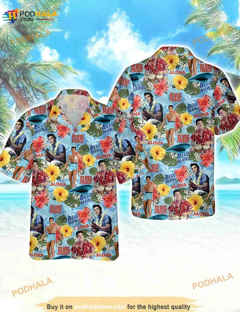 Elvis Presley Aloha Hawaiian Shirt With Tropical Beach Design