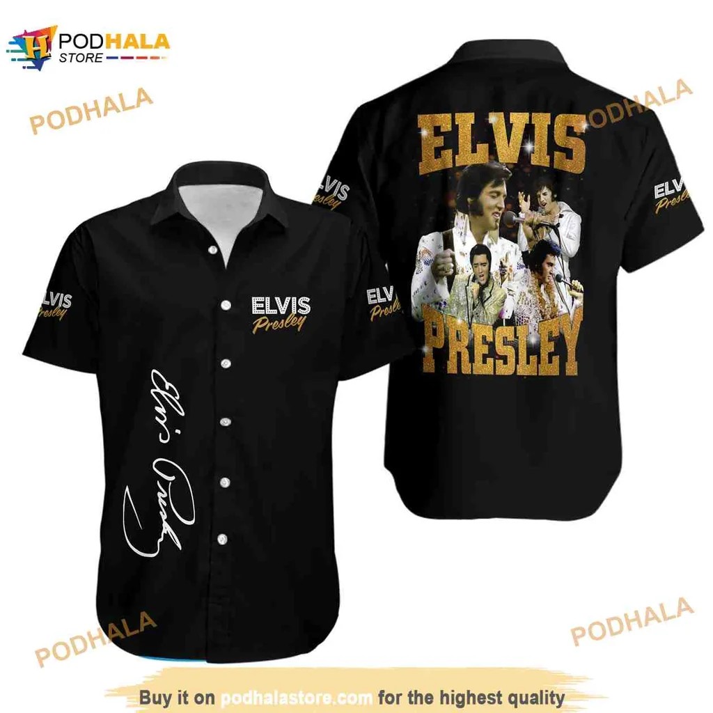 Elvis Presley Aloha Shirt, Retro Hawaiian Style With Colorful Collage