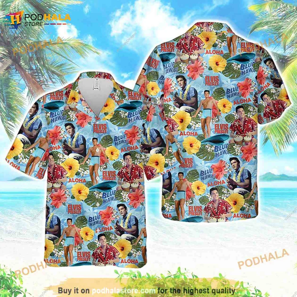 Elvis Presley Aloha Shirt, Vibrant Hawaiian Print With Hibiscus Flowers