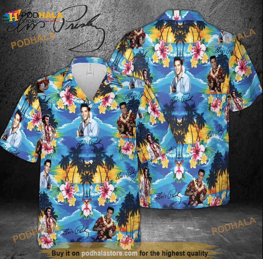 Elvis Presley Aloha Shirt With Tropical Print And Hibiscus Flowers