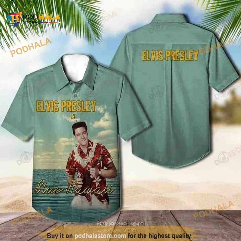 Elvis Presley Blue Hawaiian Shirt With Tropical Design
