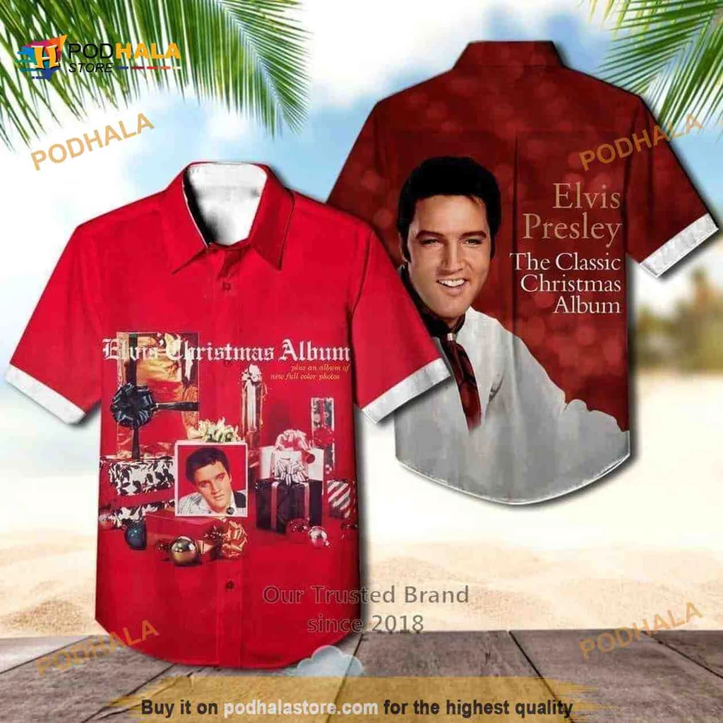 Elvis Presley Christmas Hawaiian Shirt With Festive Collage Design