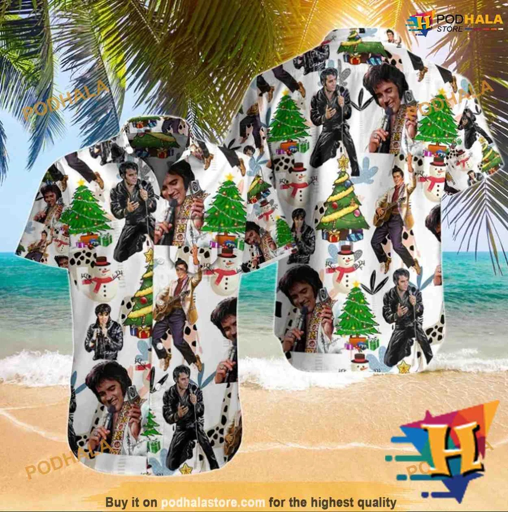 Elvis Presley Christmas Hawaiian Shirt With Festive Holiday Design