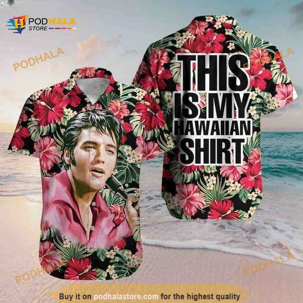 Elvis Presley Funny Hawaiian Shirt With Hibiscus Flowers Pattern