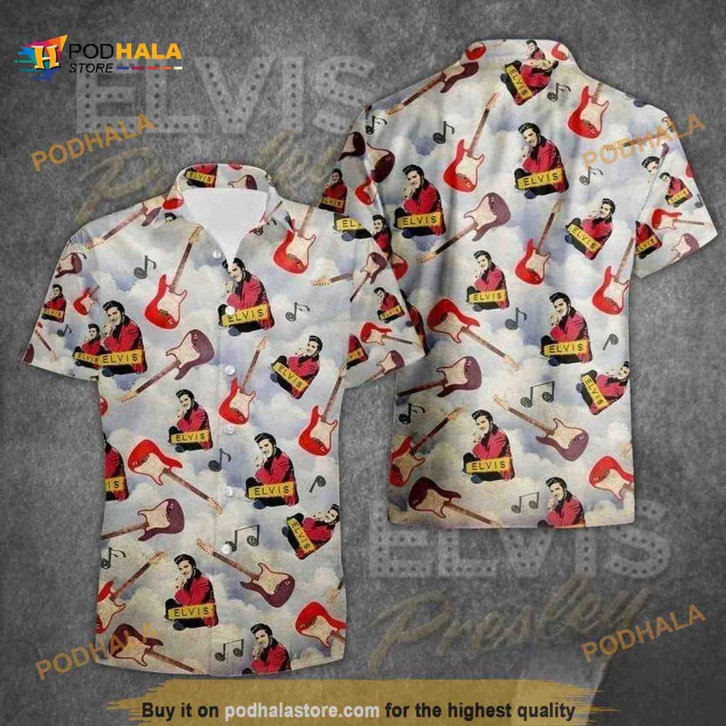 Elvis Presley Guitar Hawaiian Shirt, Vibrant Rock Music Design