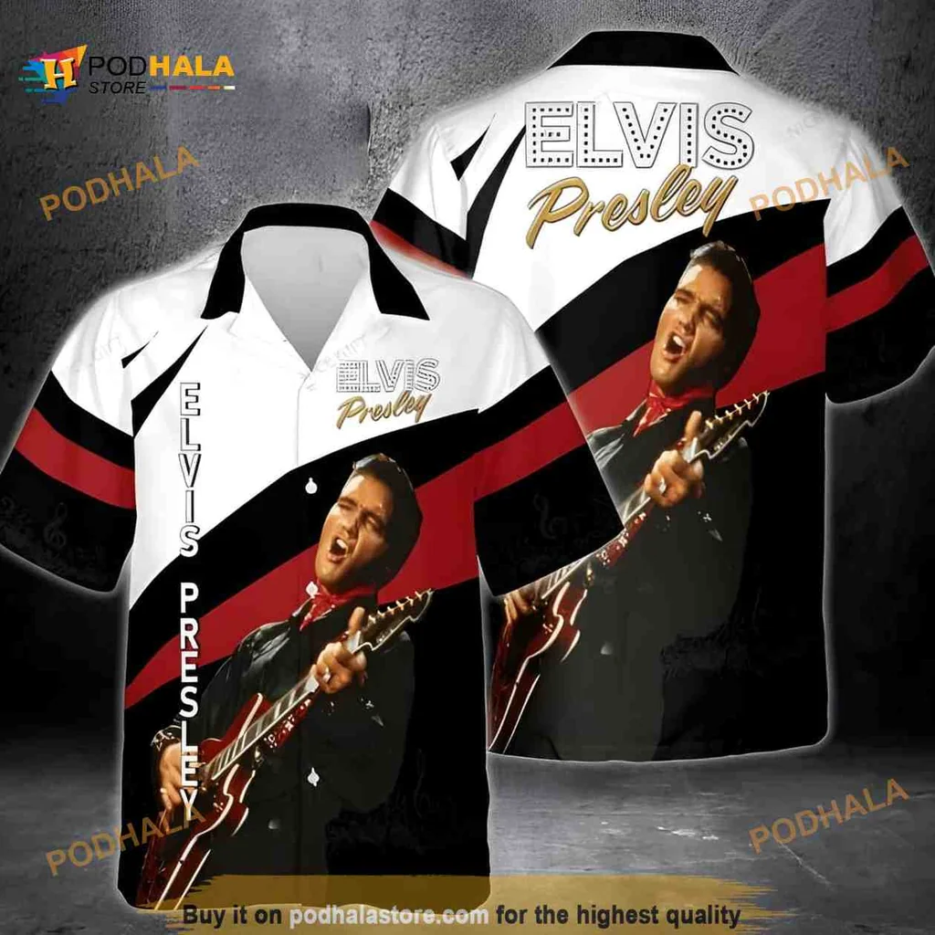 Elvis Presley Guitar Hawaiian Shirt With Retro Design For Fans