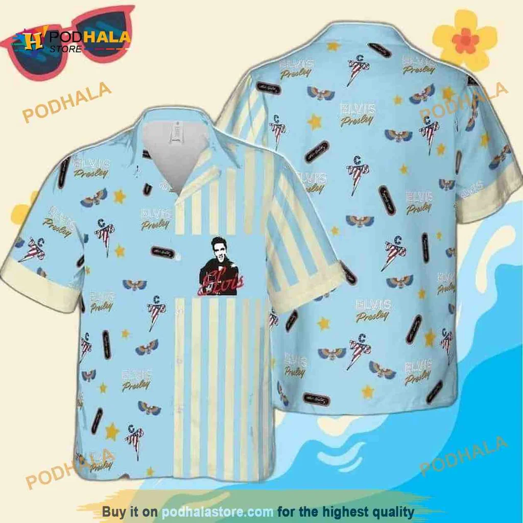 Elvis Presley Hawaiian Shirt, Blue Aloha Design For Rock Music Lovers