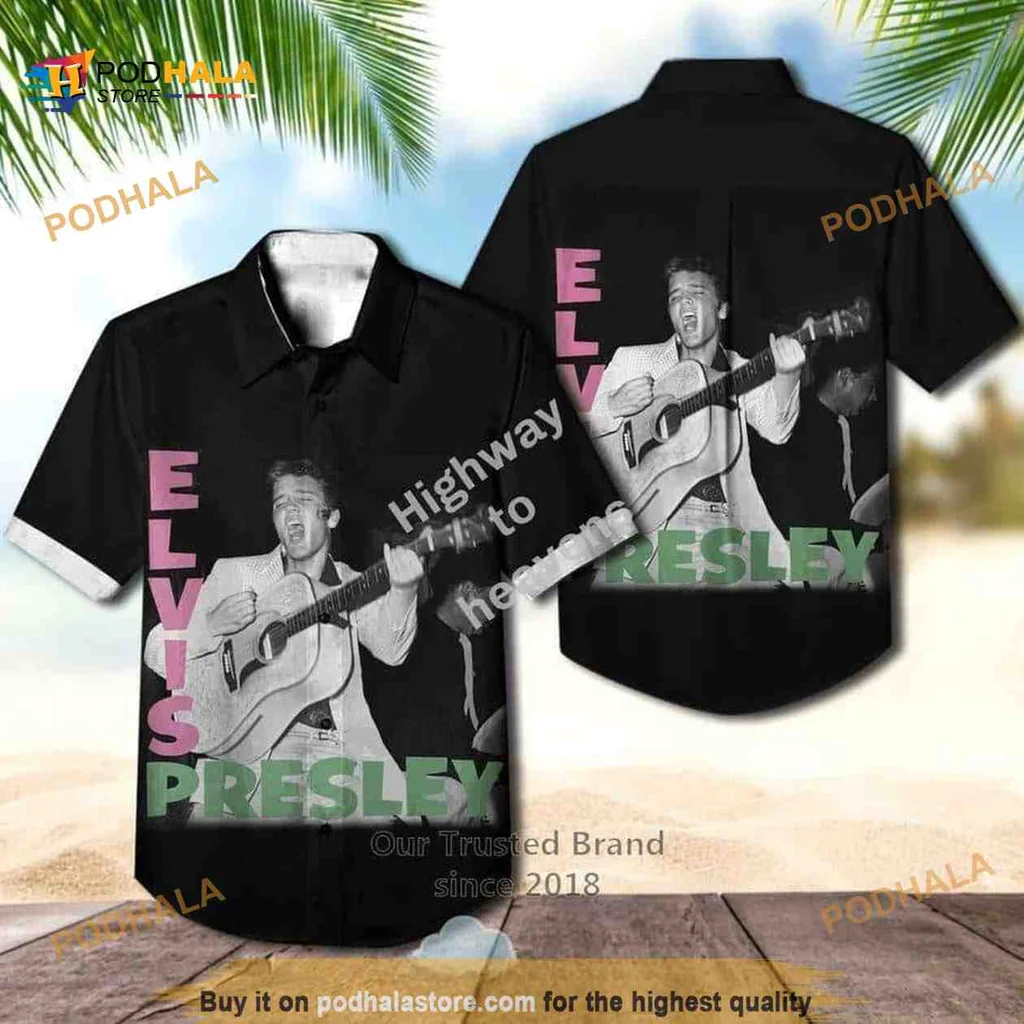 Elvis Presley Hawaiian Shirt Featuring Retro Guitar Design