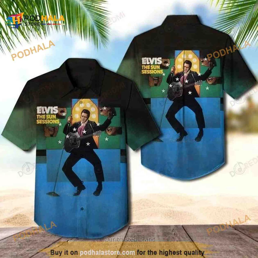 Elvis Presley Hawaiian Shirt Featuring Vibrant Stage Design