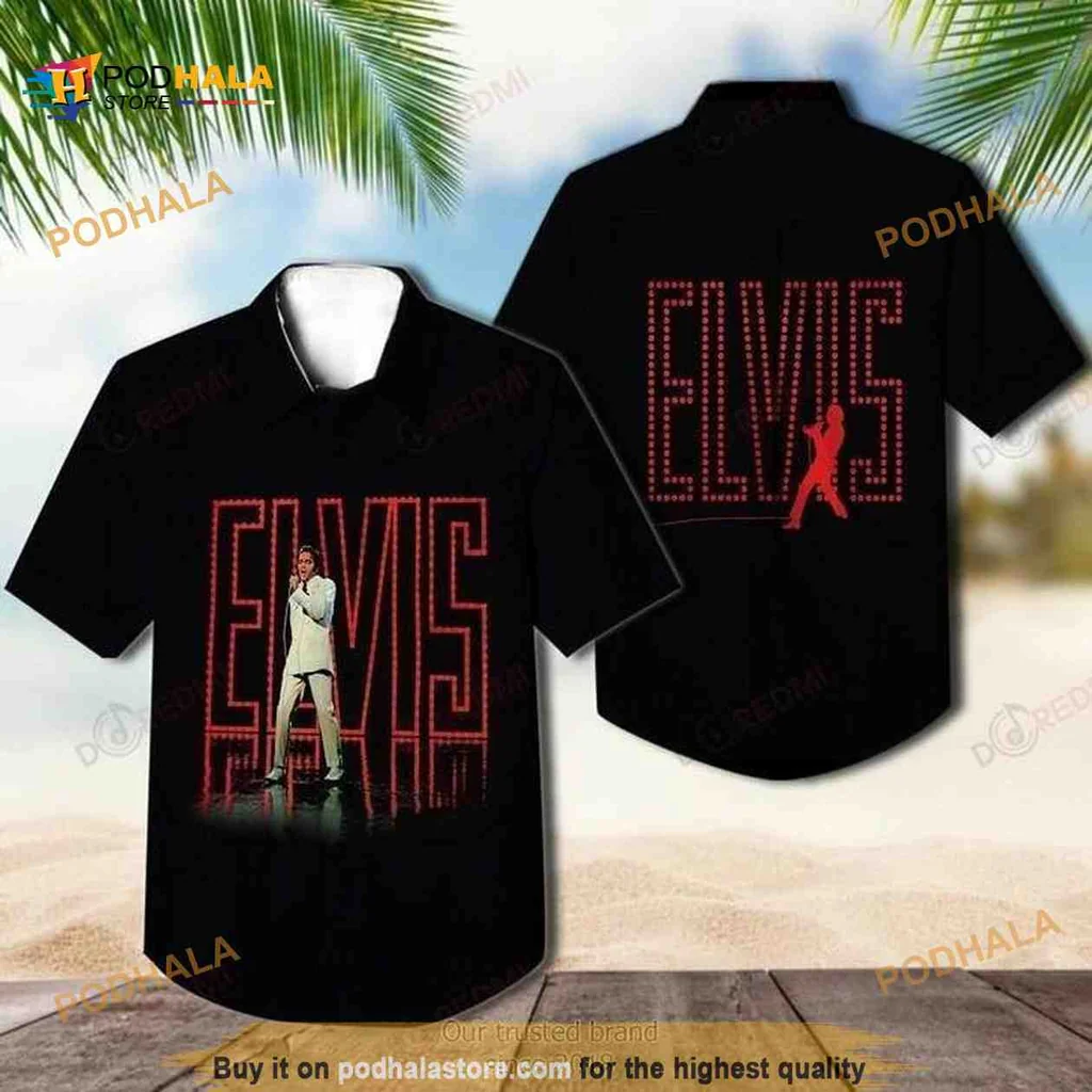 Elvis Presley Hawaiian Shirt With Bold Marquee Design For Music Lovers