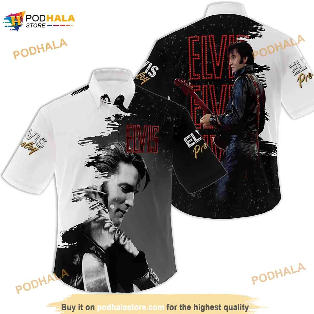 Elvis Presley Hawaiian Shirt With Vibrant Guitar Design