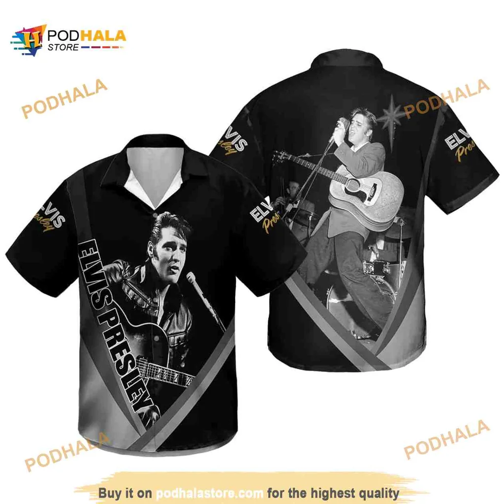 Elvis Presley Hawaiian Shirt With Vintage Rock And Roll Design