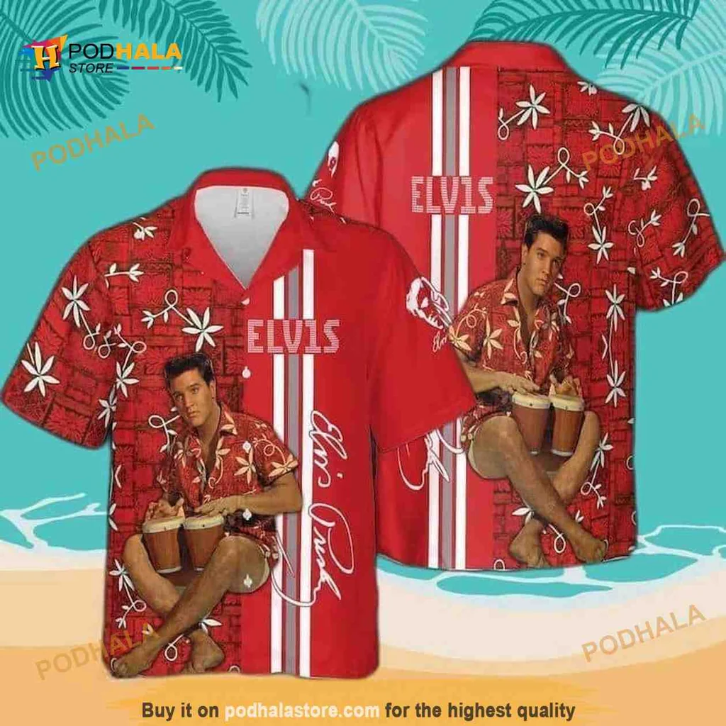Elvis Presley Hibiscus Aloha Shirt, Red Hawaiian Design For Rock Lovers