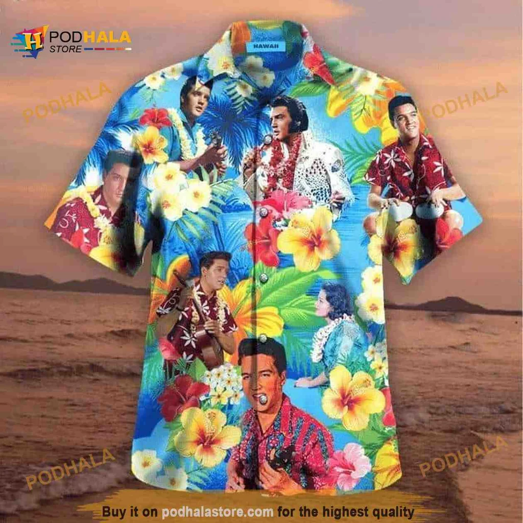 Elvis Presley Hibiscus Hawaiian Shirt With Colorful Tropical Design