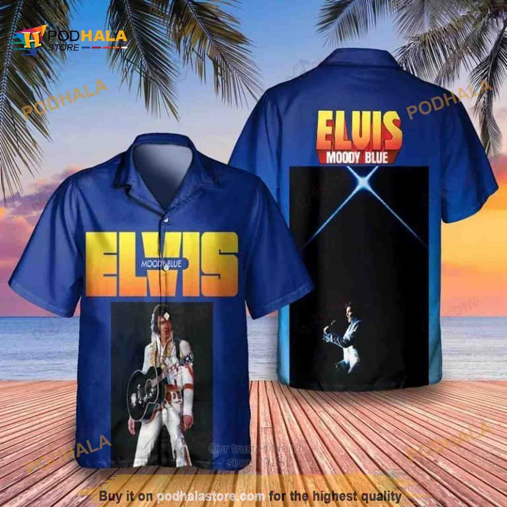 Elvis Presley Moody Blue Hawaiian Shirt With Bold Design