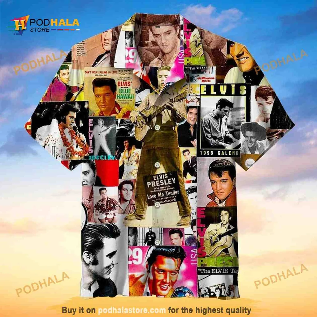Elvis Presley Retro Aloha Shirt Featuring Iconic Portraits For Fans