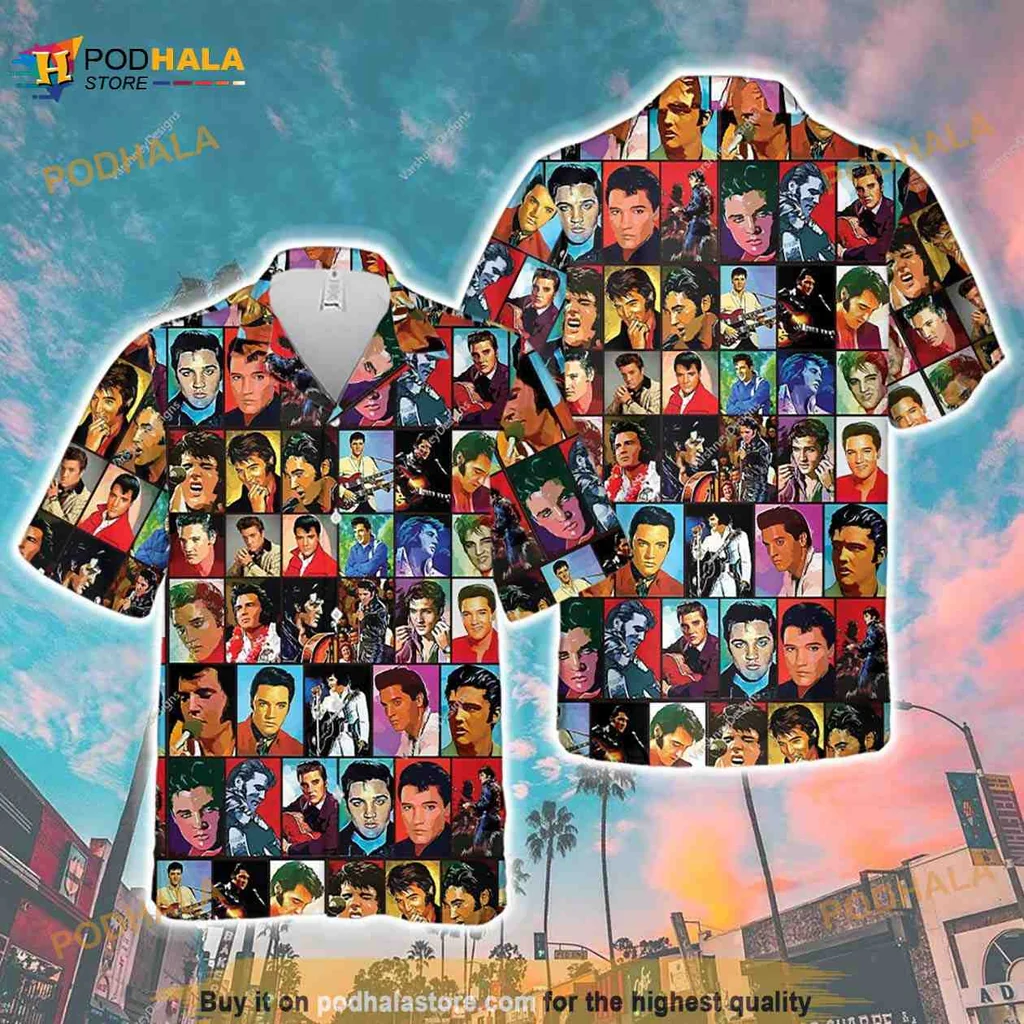 Elvis Presley Retro Hawaiian Shirt Featuring Iconic Images Of The King