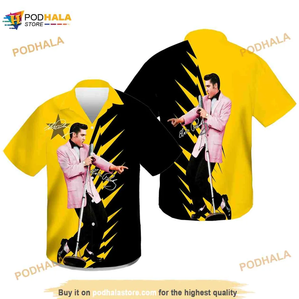Elvis Presley Retro Hawaiian Shirt, Vibrant 1950s Rock And Roll Design