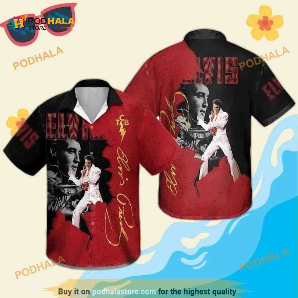 Elvis Presley Retro Hawaiian Shirt With Bold Rock And Roll Design