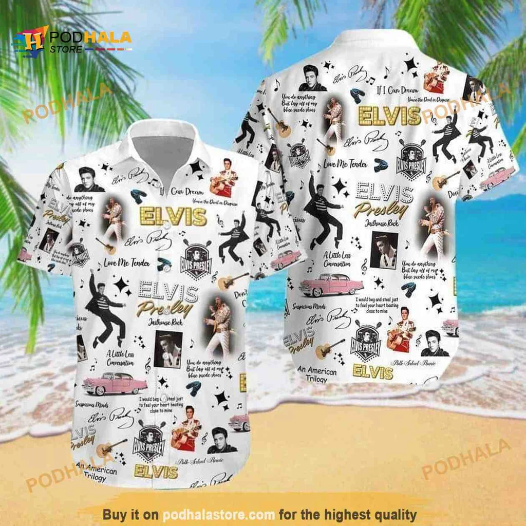 Elvis Presley Retro Hawaiian Shirt With Iconic Poses And Musical Notes