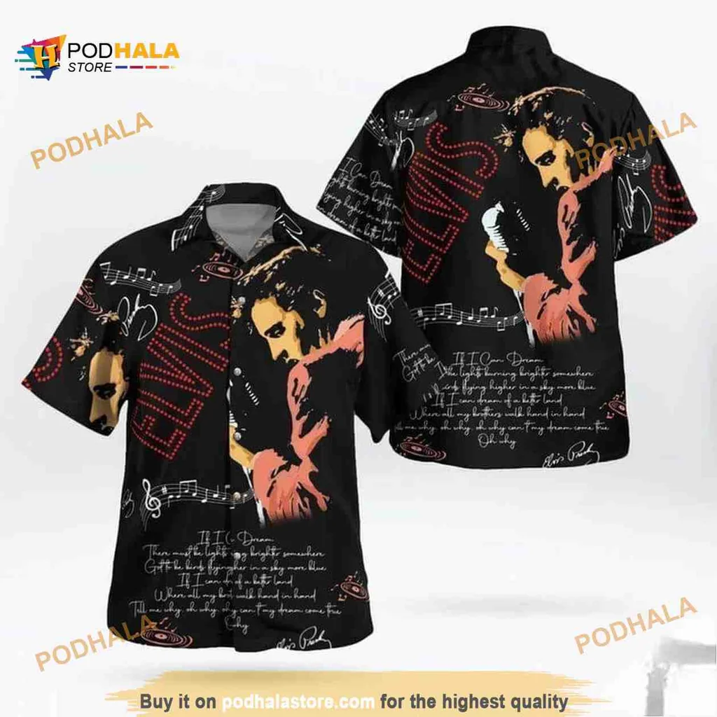 Elvis Presley Retro Hawaiian Shirt With Musical Notes Design