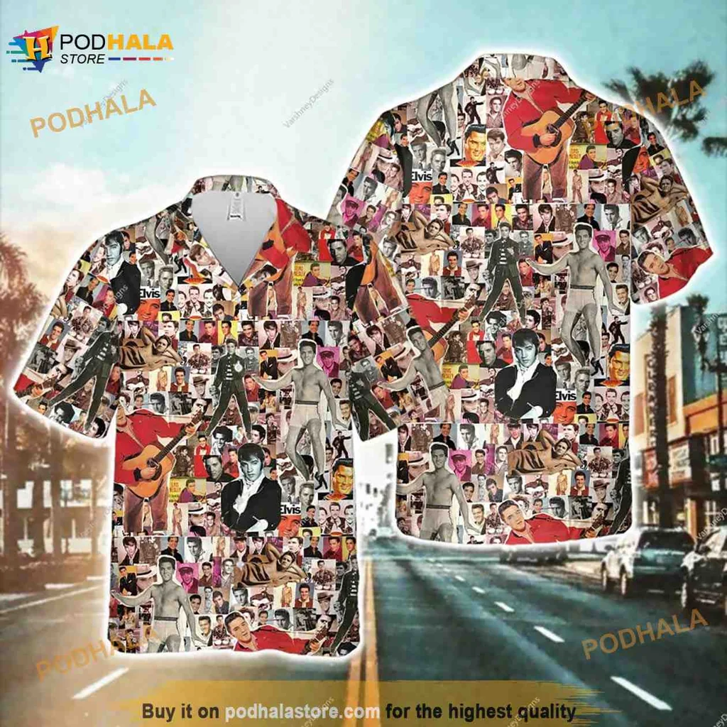 Elvis Presley Retro Hawaiian Shirt With Vibrant Collage Design