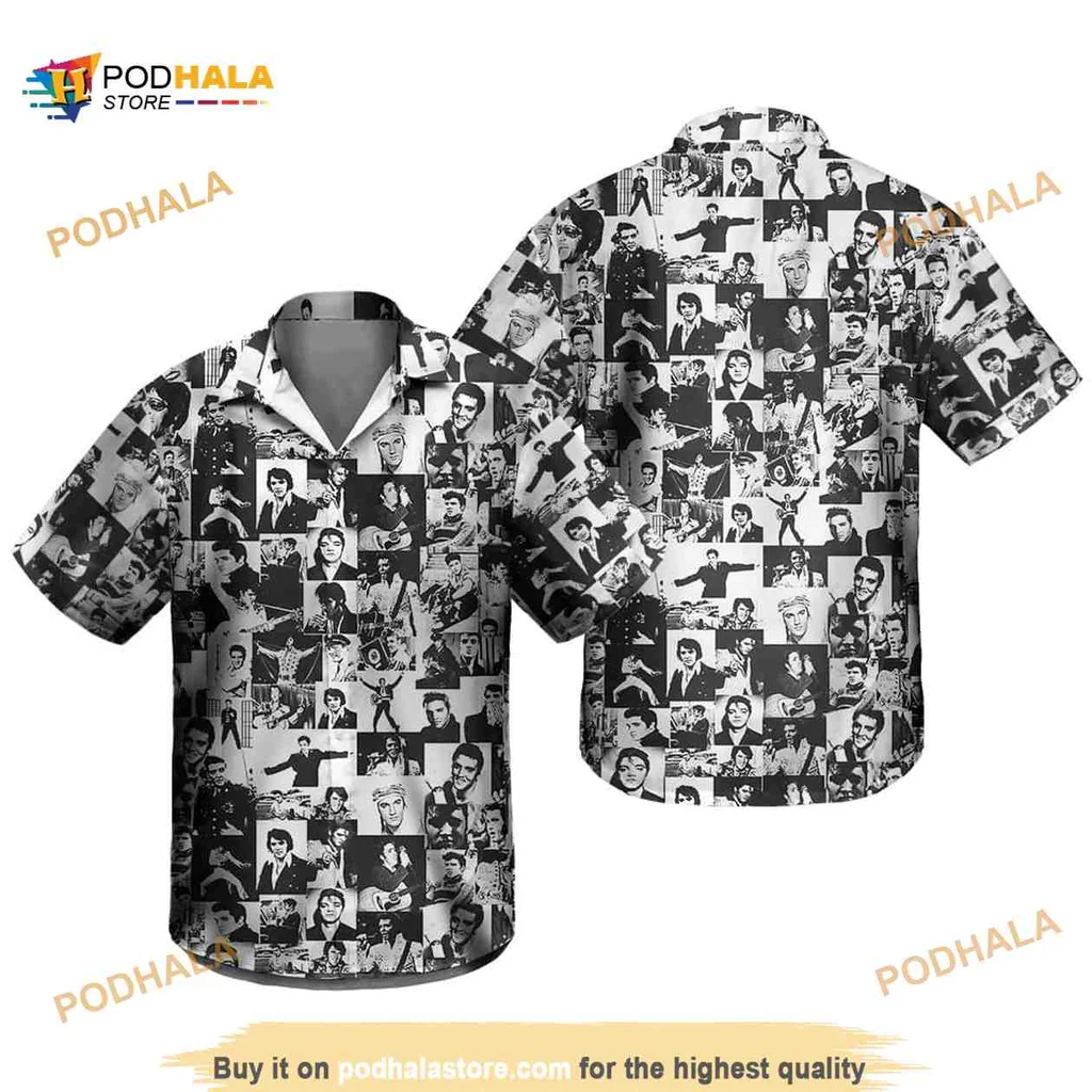 Elvis Presley Retro Hawaiian Shirt With Vintage Rock And Roll Collage