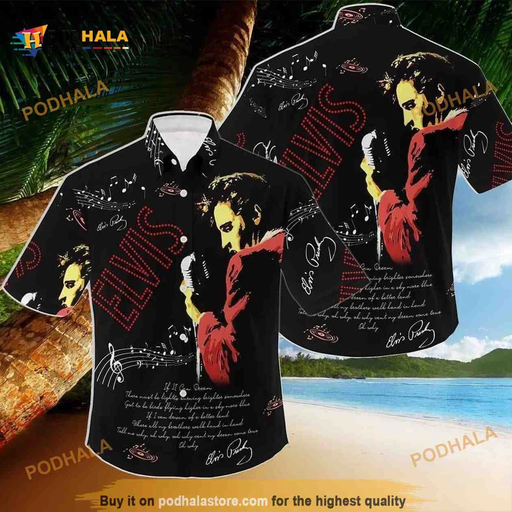Elvis Presley Rock And Roll Hawaiian Shirt With Musical Notes Design