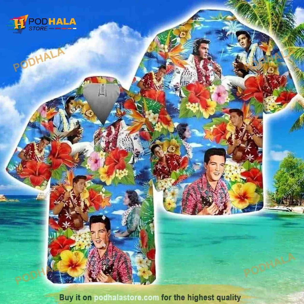 Elvis Presley Tropical Aloha Shirt With Colorful Hibiscus Flowers