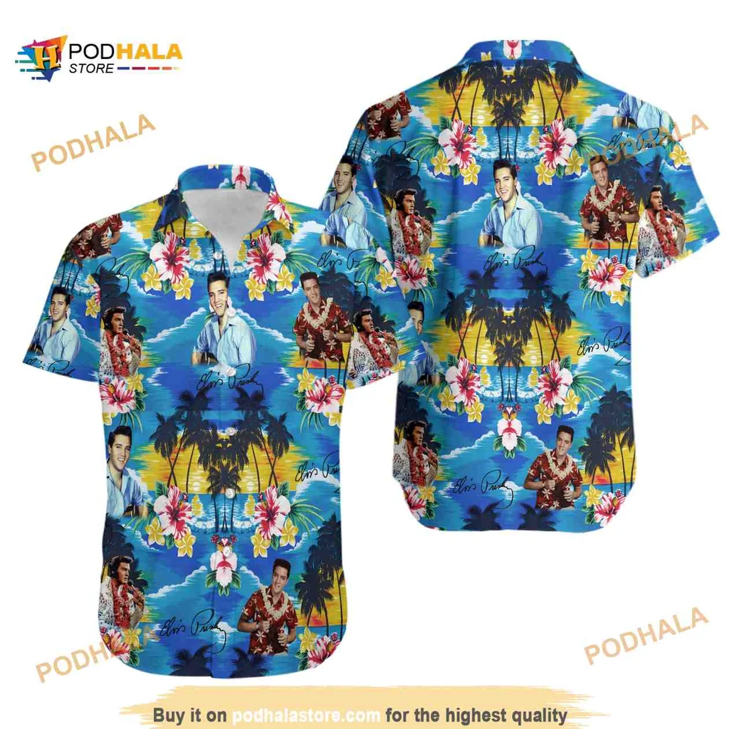 Elvis Presley Tropical Hawaiian Shirt With Colorful Beach Design