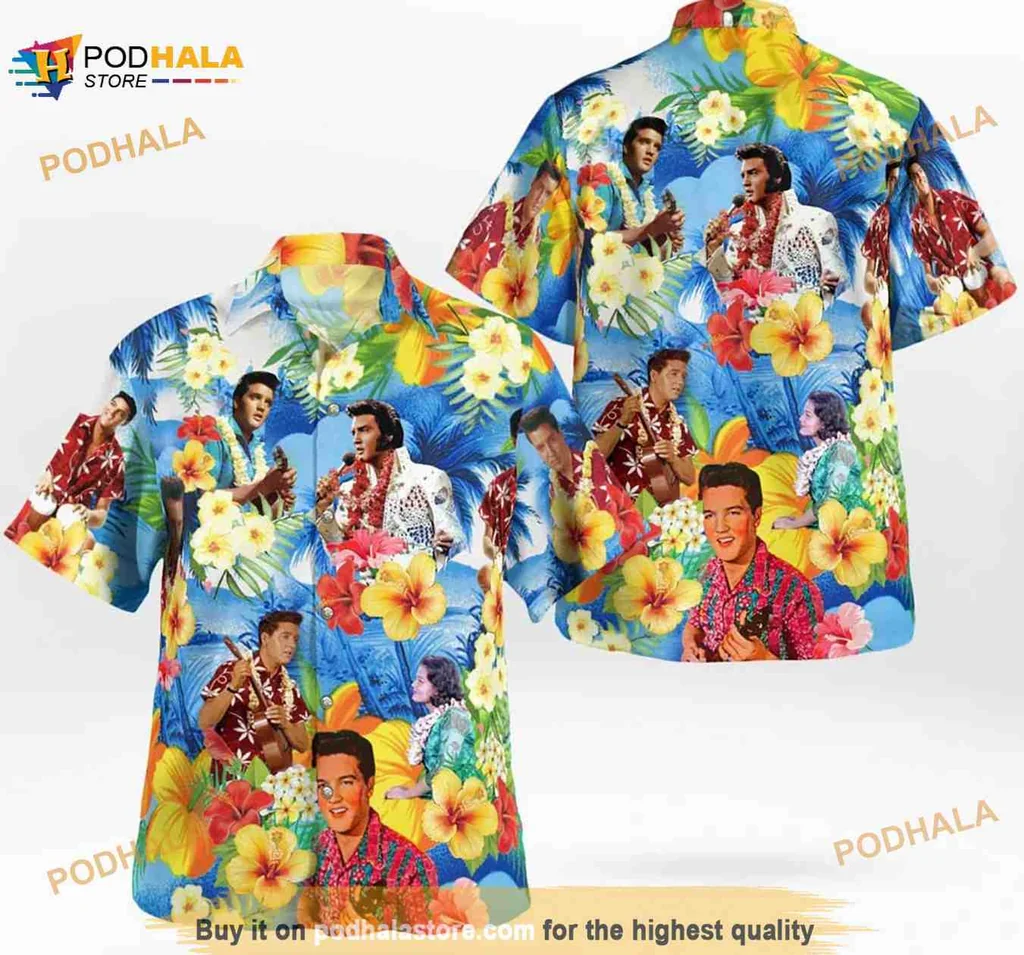 Elvis Presley Tropical Hawaiian Shirt With Colorful Hibiscus Design