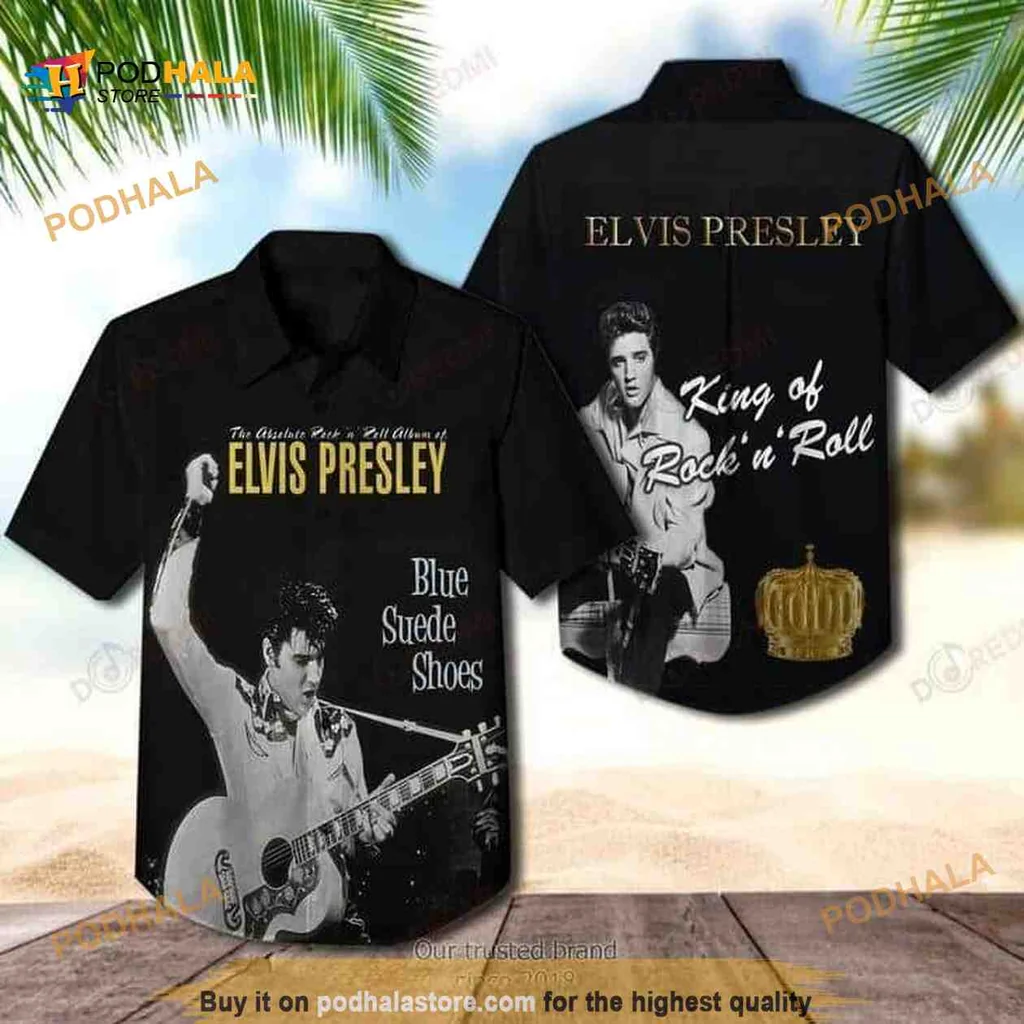 Elvis Presley Vintage Hawaiian Shirt Featuring King Of Rock And Roll