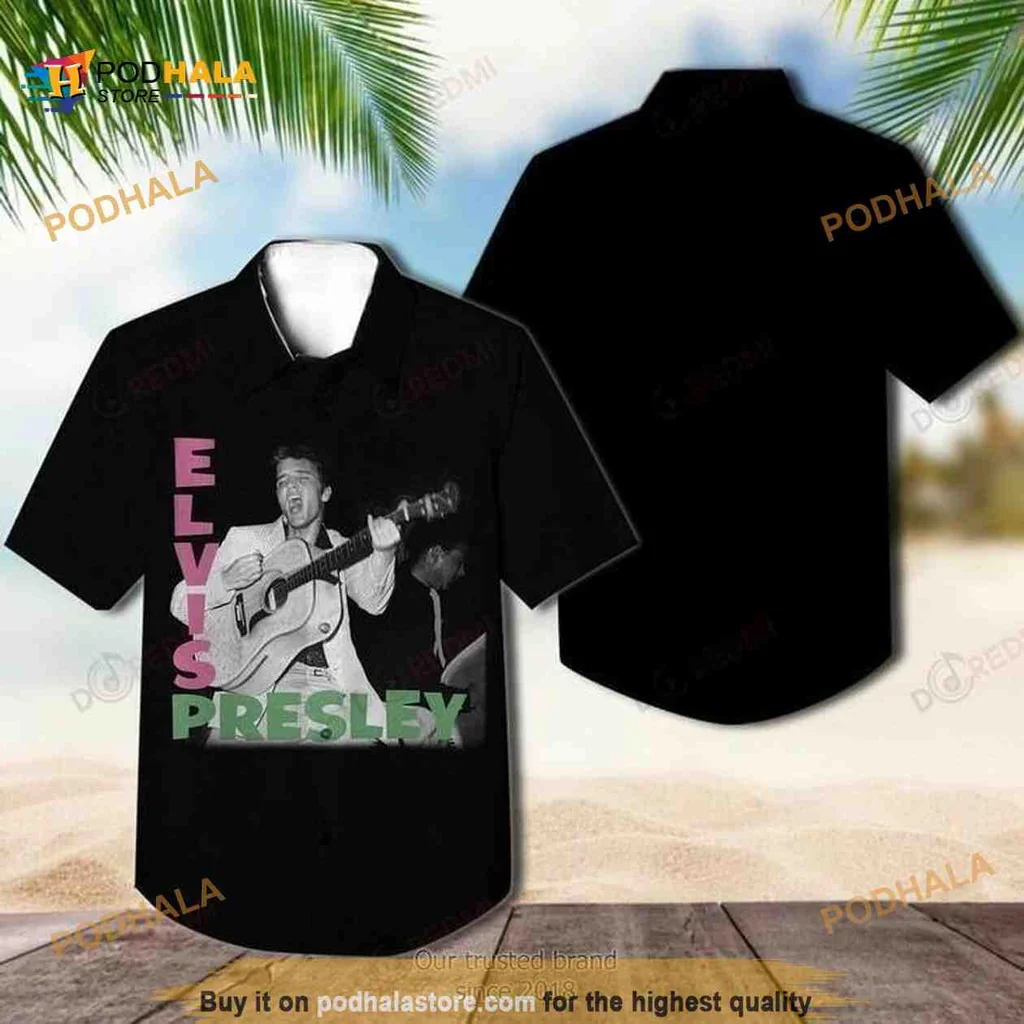 Elvis Presley Vintage Hawaiian Shirt With Colorful Guitar Design