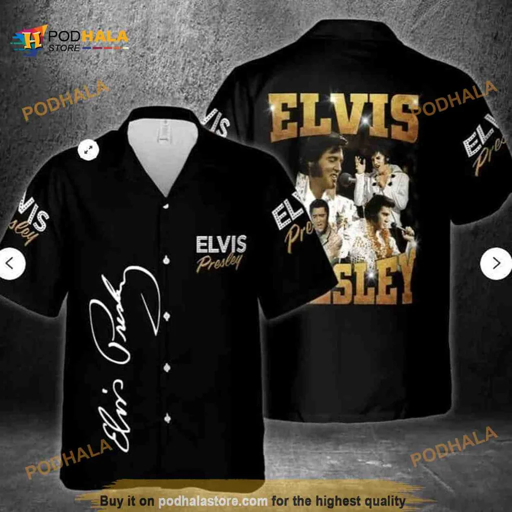 Elvis Presley Vintage Hawaiian Shirt With Iconic Images And Signature