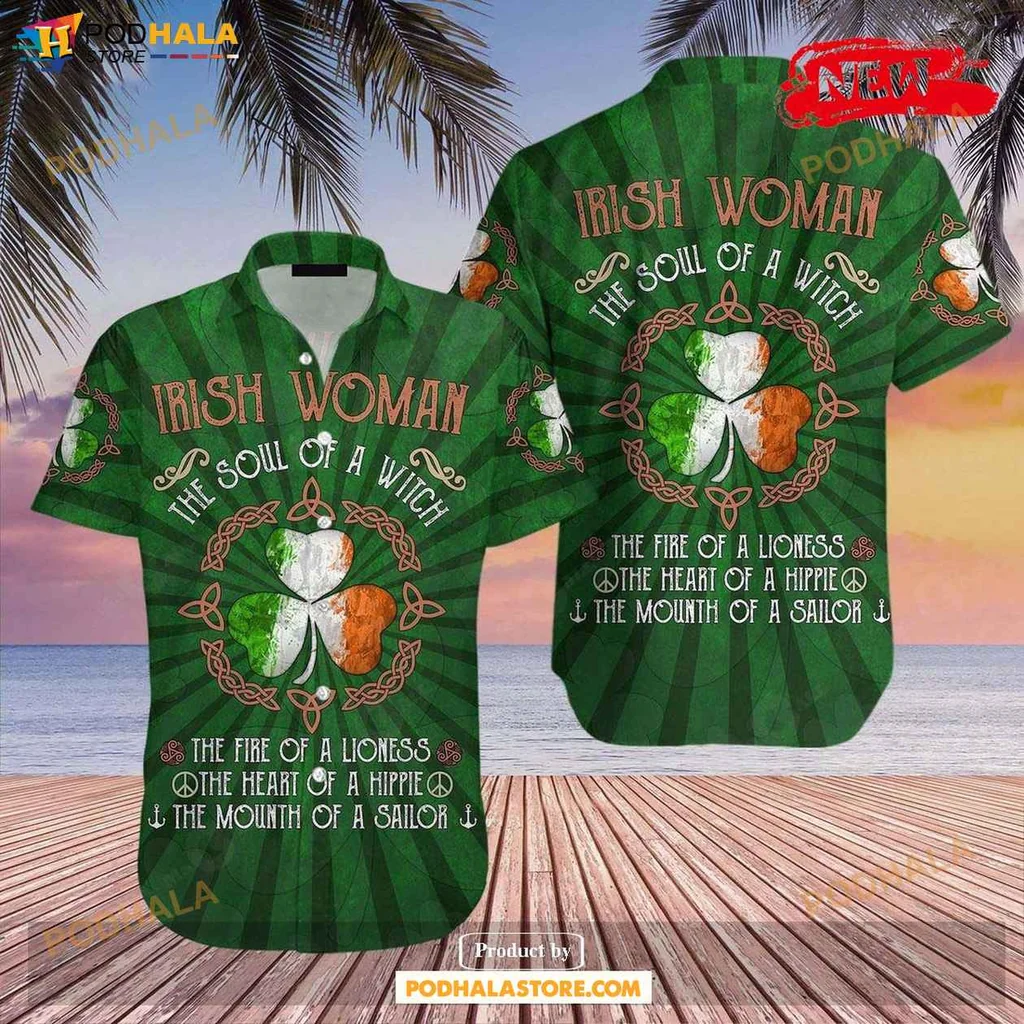 Empowered Irish Woman Aloha Shirt, Soul Of A Witch Design For St Patricks Day