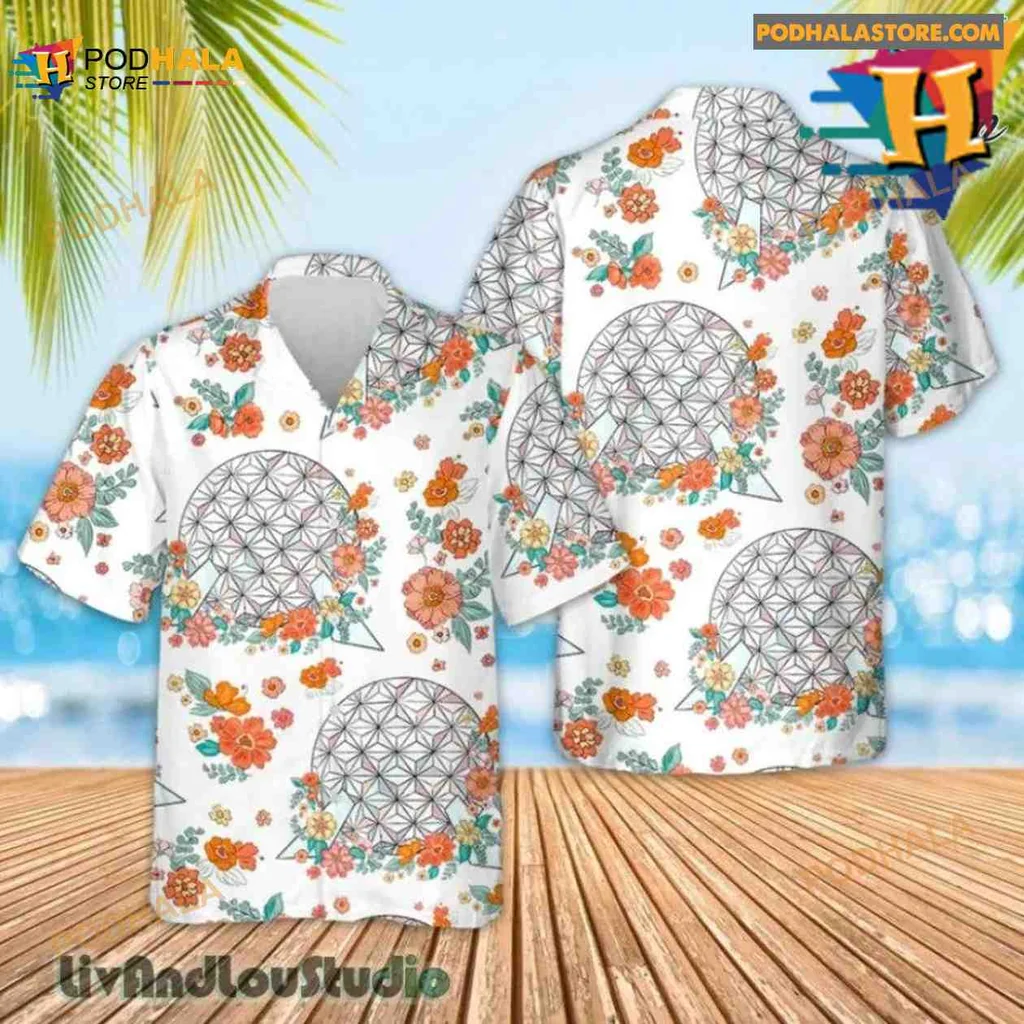 Epcot Floral Geometric Hawaiian Shirt With Vibrant Tropical Design