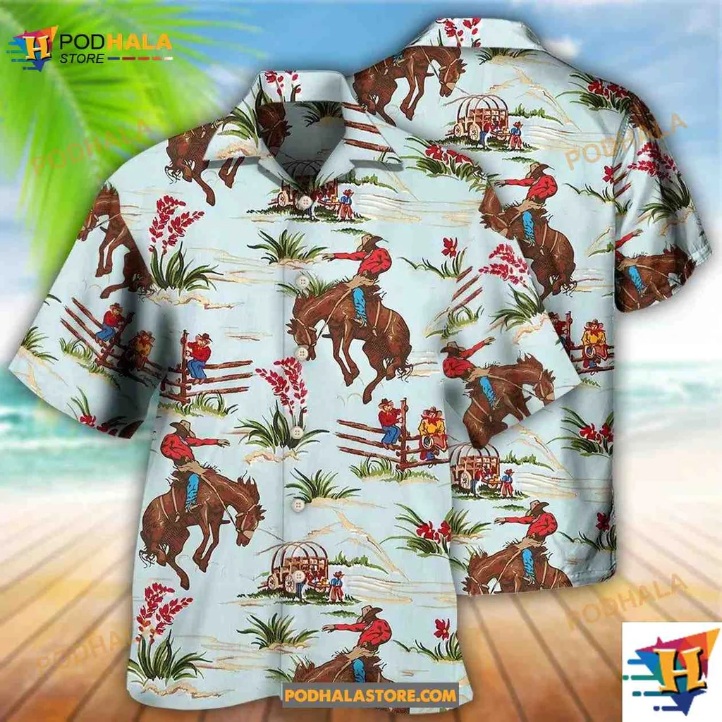 Equestrian Horse Adventure Hawaiian Shirt, Vibrant Tropical Print