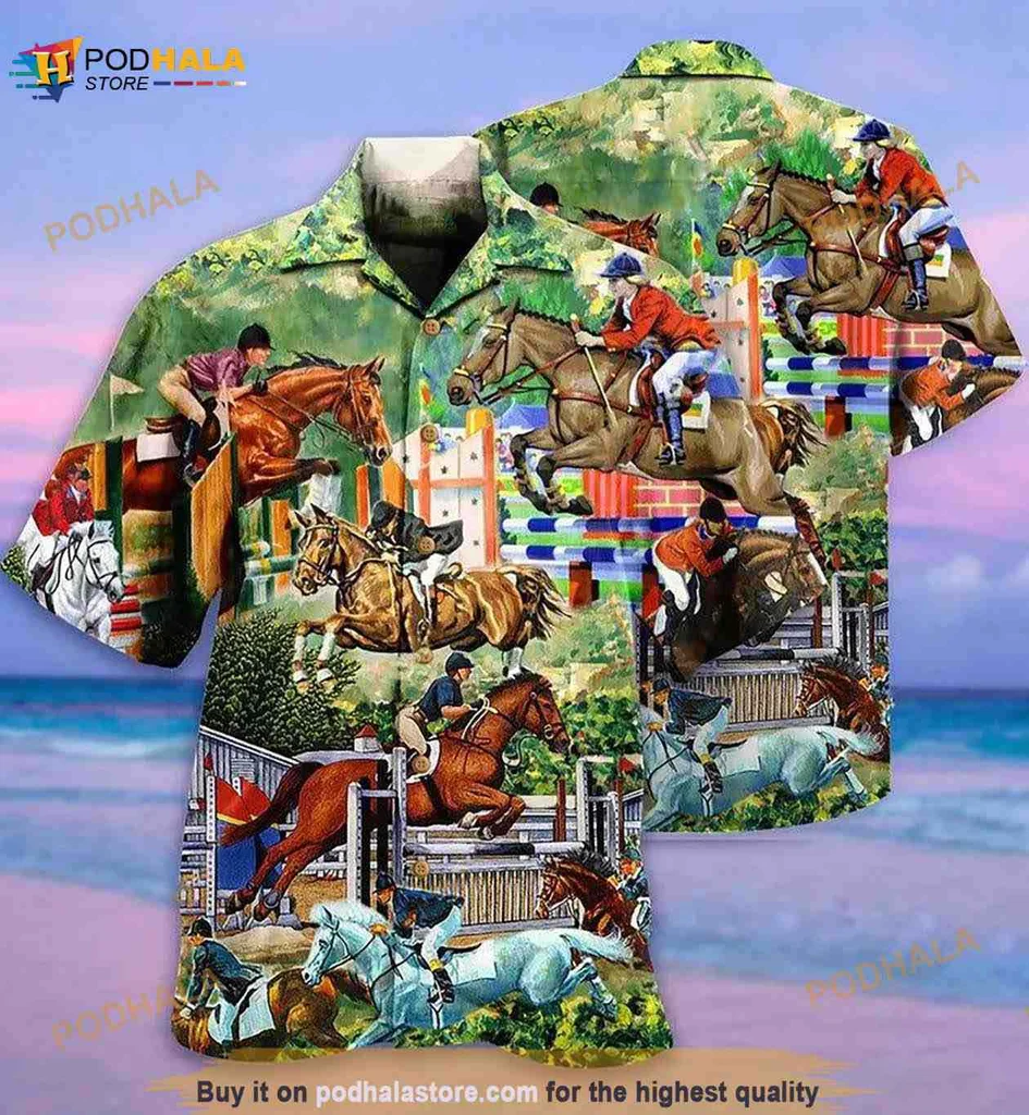 Equestrian Horse Lovers Hawaiian Shirt Featuring Vibrant Riding Scenes