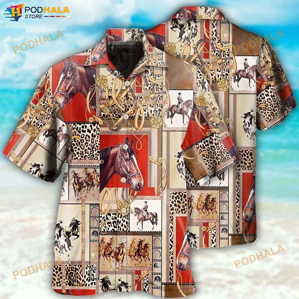 Equestrian Themed Hawaiian Shirt With Vibrant Horse Design And Patterns